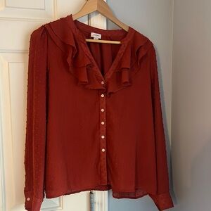 J. Crew Button Down Ruffle Clip Dot Blouse - Size L